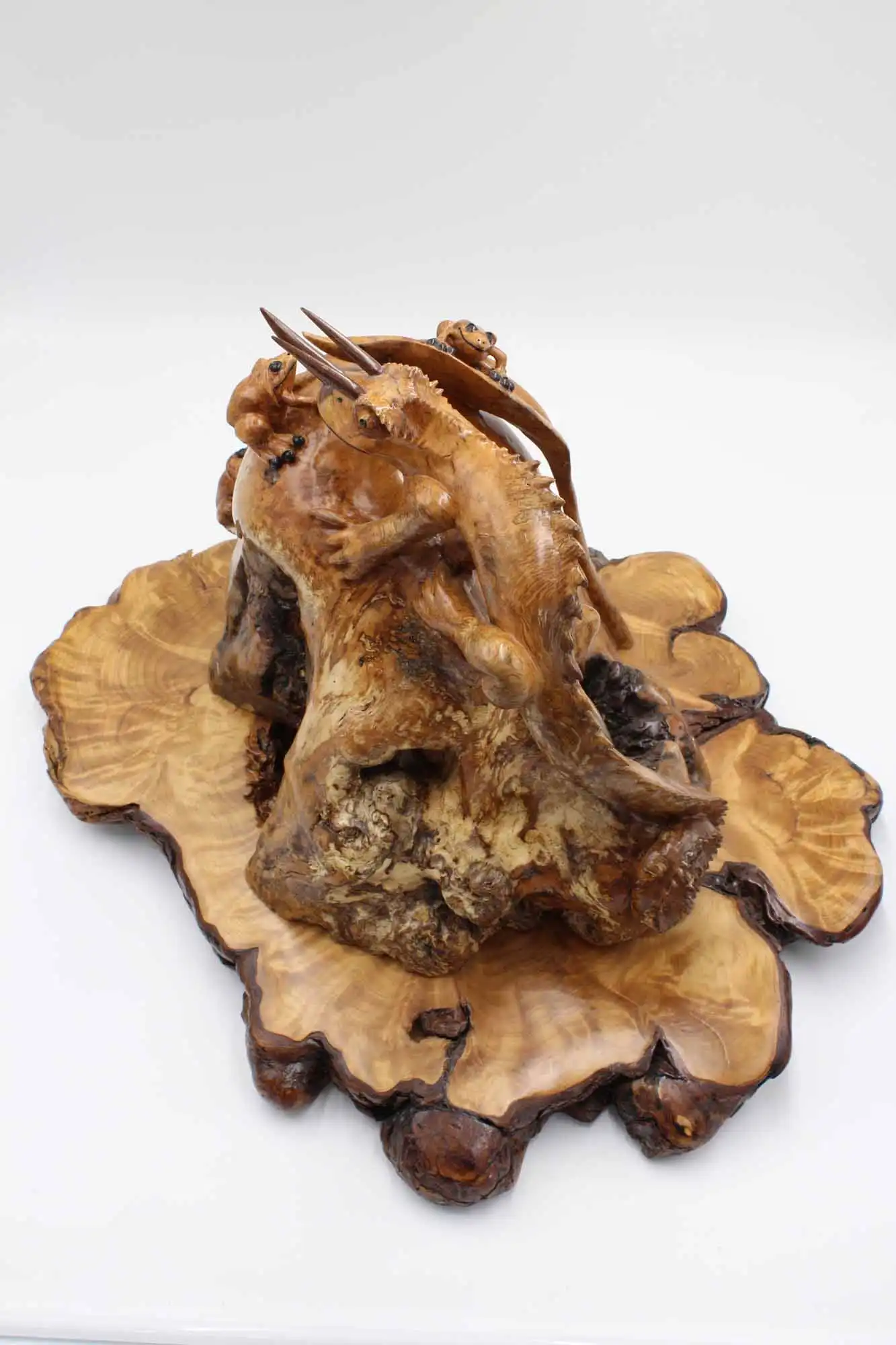 Three Horn Jackson's Chameleon woodcarving sculpture